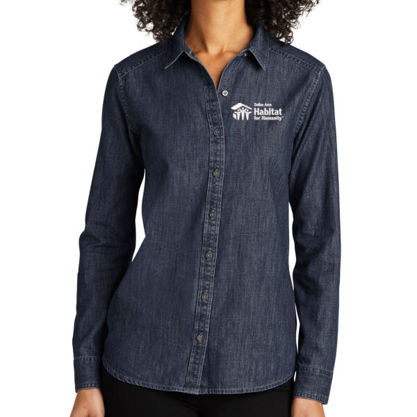 Port Authority Women's Long Sleeve Perfect Denim Shirt - Embroidered Logo Thumbnail