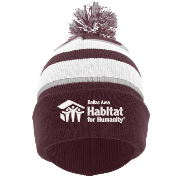 Knit Fold Over Pom Pom Beanie - Embroidered Logo Thumbnail